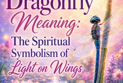 Dragonfly spiritual meaning illustration showing a dragonfly as a symbol of transformation, clarity, adaptability, lightness, and spiritual growth.