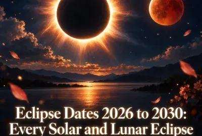Total solar eclipse corona and a red lunar eclipse