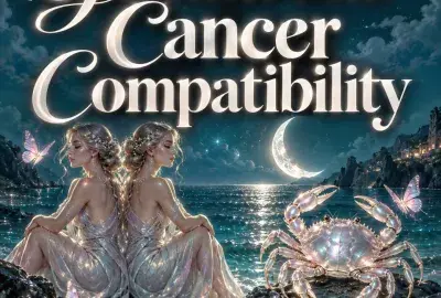 Silver twins beside a pearl crab under a crescent moon