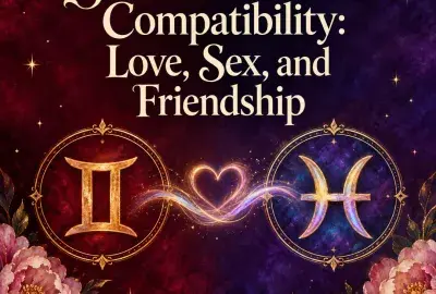 Gemini and Pisces symbols joined by a glowing heart