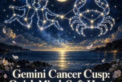 Gemini and Cancer constellations under a crescent moon