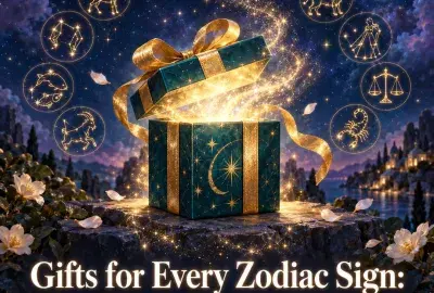 Gift box glowing under the twelve zodiac constellations