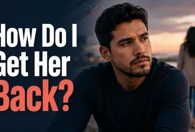 Concerned man wondering how to get his former girlfriend back as she walks away.