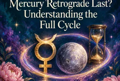 Gold Mercury symbol, planet and hourglass in a ring of light