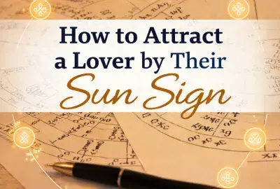 Sun sign attraction guide image showing astrology chart and symbols for understanding love and relationships