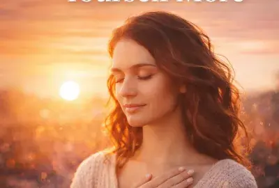 How to love yourself more image showing woman practicing self awareness and emotional healing at sunset