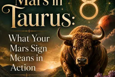Mars in Taurus astrology image with Taurus symbol, bull, and Mars, representing what your Mars sign means in action.