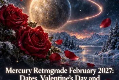 Planet Mercury with red roses in a winter sky