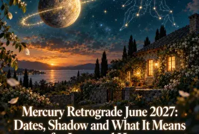 Mercury above a cottage at summer twilight