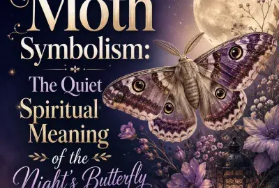 Moth symbolism illustration showing a moth at night as a spiritual symbol of intuition, transformation, mystery, and being drawn toward inner guidance.