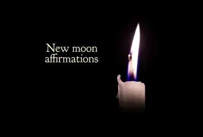 white candle on black background with text "New Moon Affirmations"