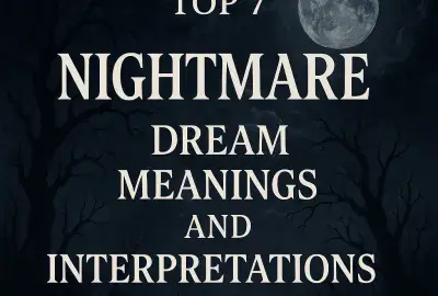 Full moon over dark trees with text “Top 7 Nightmare Dream Meanings and Interpretations,” eerie and dreamlike atmosphere.