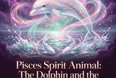 Glowing dolphin leaping above the sea with two fish