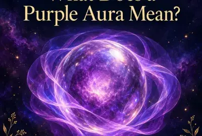 Glowing violet orb wrapped in ribbons of purple light with gold leaves