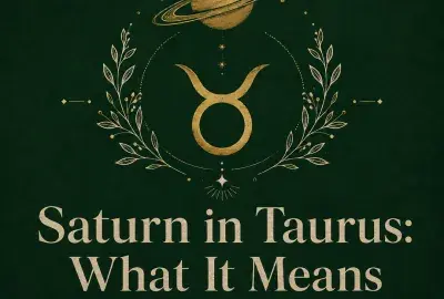Gold Saturn and Taurus symbol on a deep emerald background.