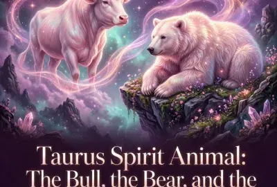 Glowing bull and bear resting on a starry cliff