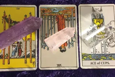 An example Three Card Tarot Spread with Reversed Positions