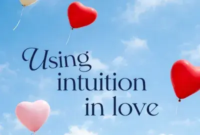 Using intuition in love image with heart balloons representing relationship guidance, emotional connection, and decision making