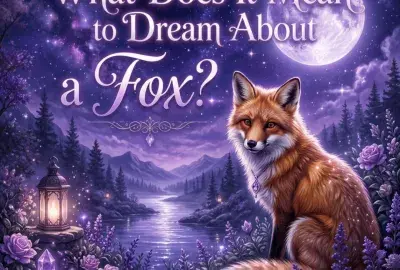 Red fox sitting among lavender under a full moon