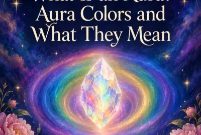 Glowing crystal inside a rainbow swirl of aura light