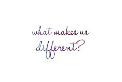 white background with violet writing that says what makes us different?