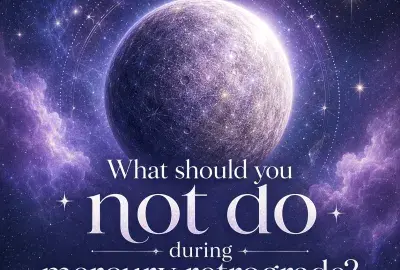 Mercury planet against a starry purple cosmic background with the title text “What should you not do during mercury retrograde?”