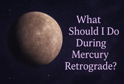 Planet Mercury glowing in violet space with light purple text reading 'What Should I Do During Mercury Retrograde?