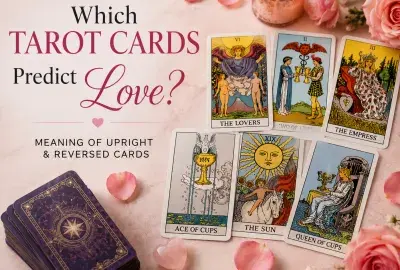 Romantic tarot card reading with The Lovers, Ace of Cups, and Empress cards, explaining which tarot cards predict love and reversed card meanings.