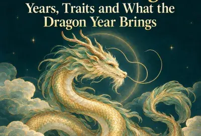 Golden Chinese dragon winding through teal clouds