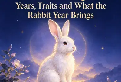White rabbit sitting under a glowing moon at dusk