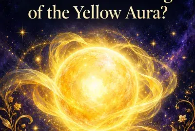 Glowing golden orb of light with gold leaves on a violet night sky