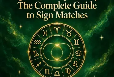 Gold zodiac wheel with all twelve signs on emerald green