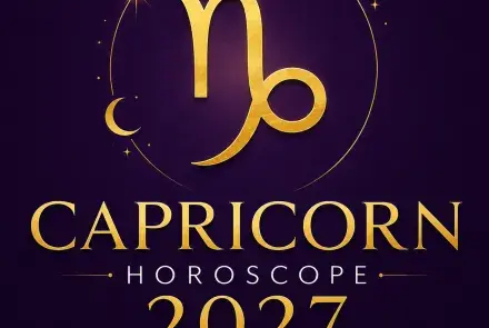 Gold Capricorn zodiac symbol on a deep violet background with “Capricorn Horoscope 2027: Your Complete Year Ahead.”