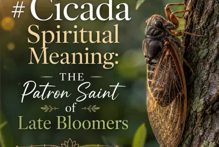 Cicada spiritual meaning illustration showing a cicada as a symbol of transformation, patience, renewal, personal growth, and blooming in your own time.