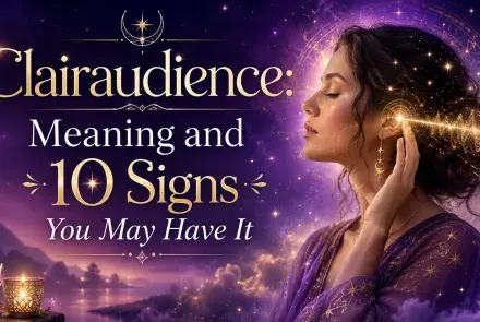 Woman listening to glowing spiritual sound waves for clairaudience signs.