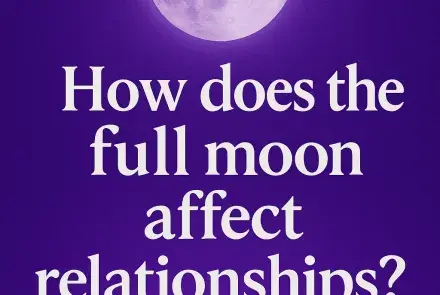 Full moon graphic with text: How does the full moon affect relationships?