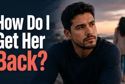 Concerned man wondering how to get his former girlfriend back as she walks away.