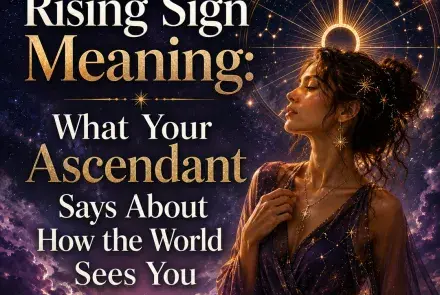 Rising sign astrology image with ascendant symbol and a woman representing how your ascendant influences the way the world sees you.