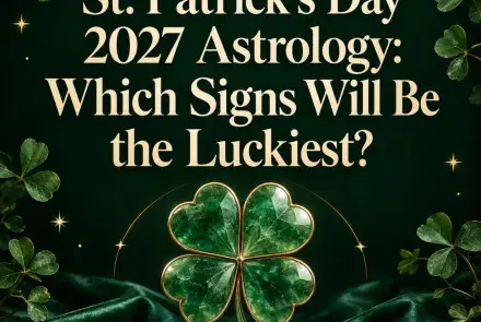 Emerald four leaf clover on green velvet under a crescent moon