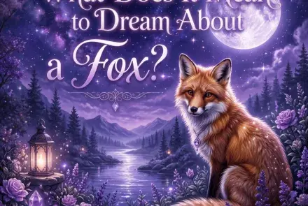 Red fox sitting among lavender under a full moon