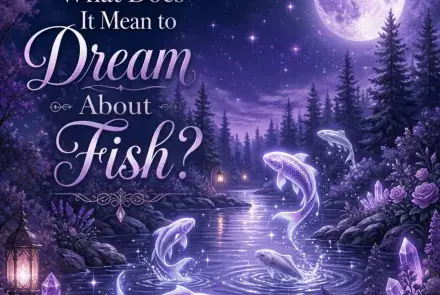 Glowing koi and fish in a moonlit violet river