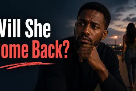 Worried man wondering whether a woman walking away will come back.