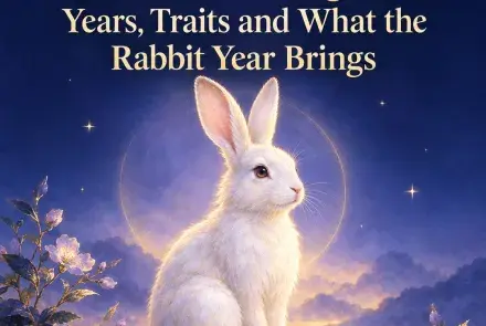 White rabbit sitting under a glowing moon at dusk